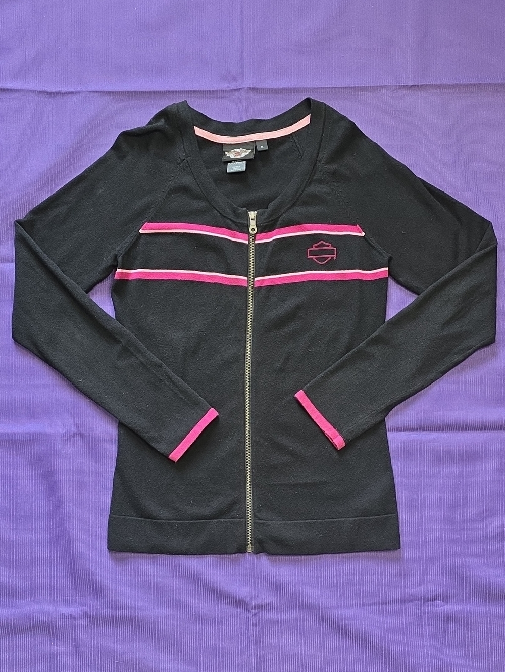 Harley-Davidson Black Cardigan with Pink Trim